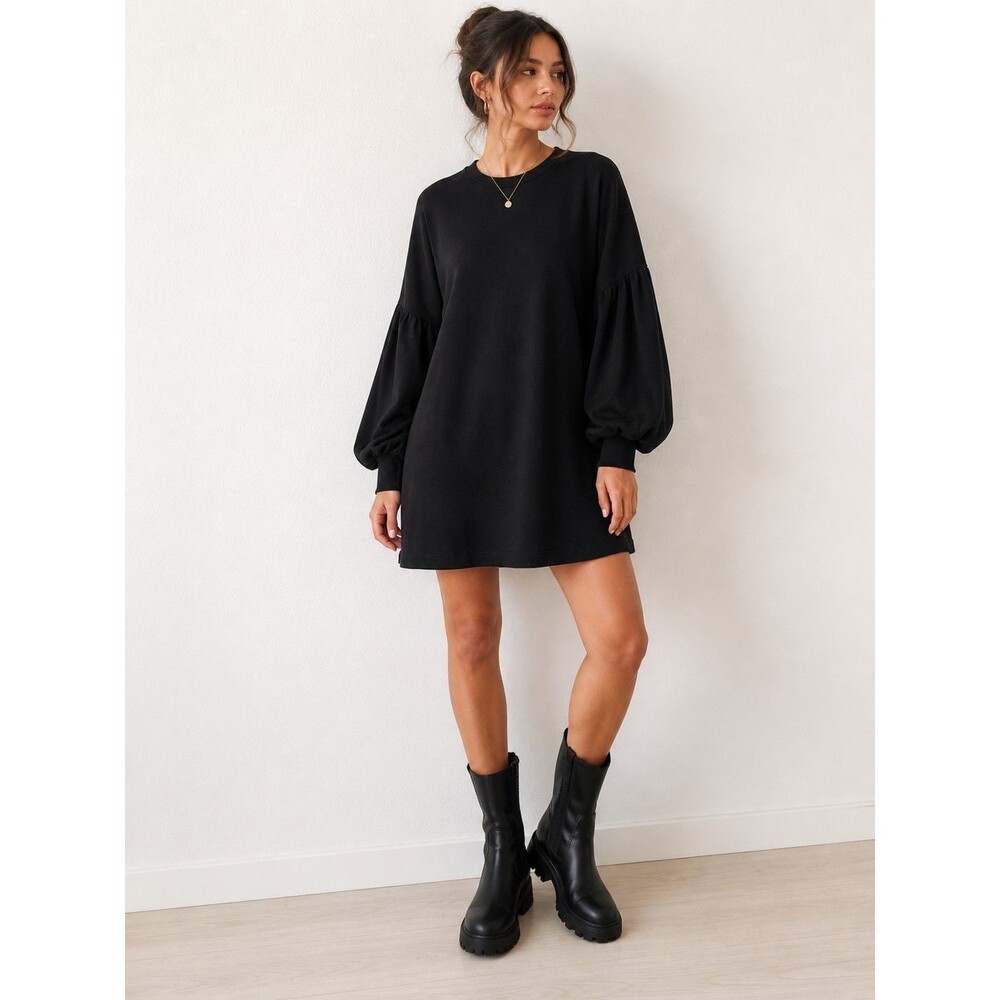 ASOS Cotton Trapeze Mini Dress Black Balloon Sleeve Oversized US 12